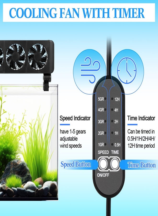 Tujoe 2 Pcs Aquarium Chillers Fan 3 Head Adjustable Fish Tank Cooling Fan with Timer, 5 Wind Speeds, Quiet Operation for Freshwater & Saltwater Tanks - Image 4